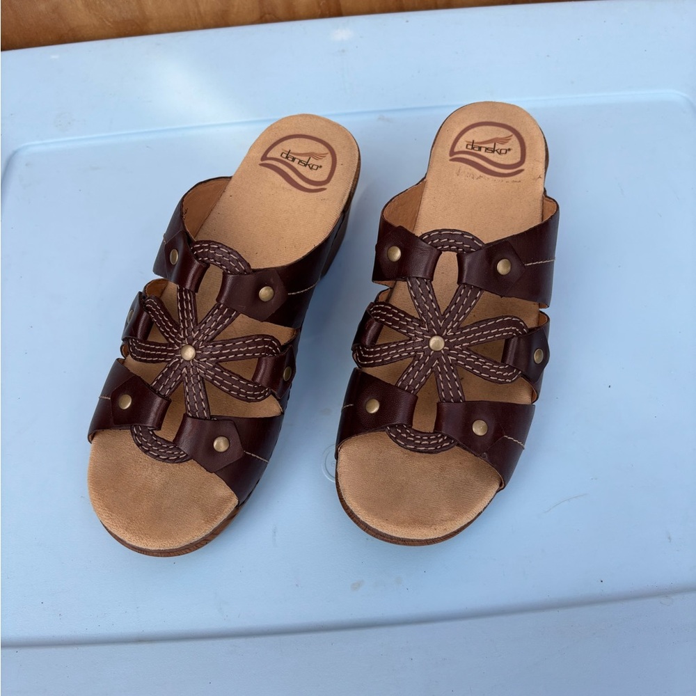 Dansko Brown Sandals with Leather Cut-Out Design